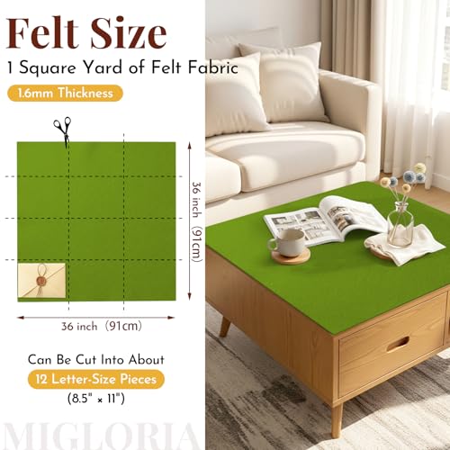 Large Felt Fabric Sheet 36 x 36 Inch, 1.6mm Thick (Moss Green) - color: Moss Green