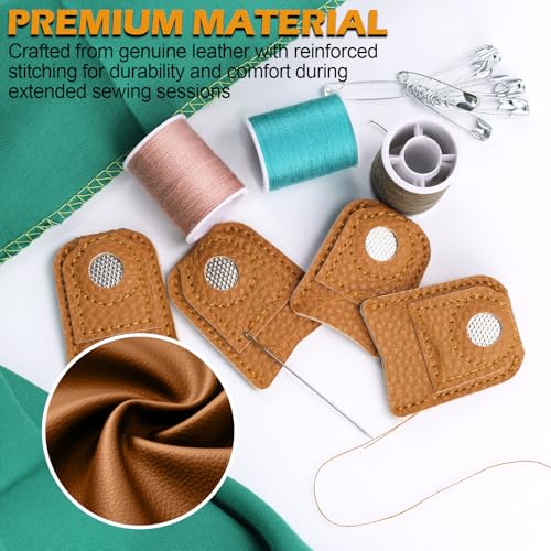 Leather Thimbles Finger Protectors for Hand Sewing, 4 Pcs 2 Sizes