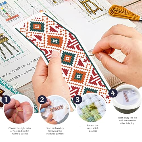FREEBLOSS 6 Set Cross Stitch Bookmark Kits 11CT 8"x2.4" Retro Pattern - style: Tribal patterns
