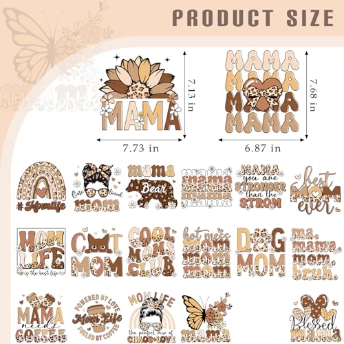 Dazoratix Mother's Day Transfer Stickers - 20 Sheets Mama Iron on Transfers Ready to Press Heat Patches Vinyl DTF Decals for T Shirts Clothes DIY Crafts Women Clothing Bag Appliques Pillow Decorations - style: Mama-Leopard