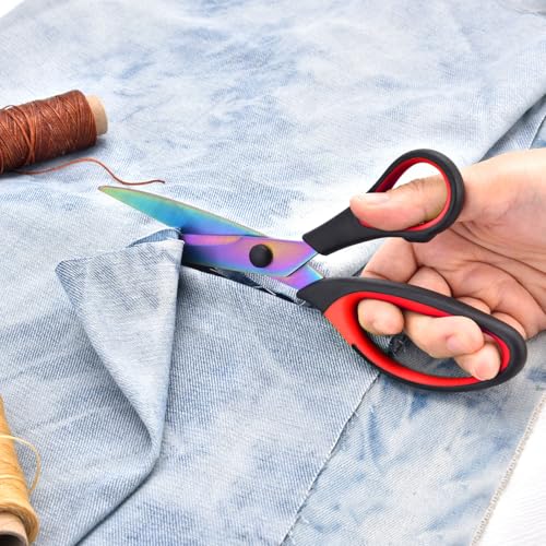 Craft Scissors Set of 3 Pack, All Purpose Sharp Titanium Blades Shears, Comfort Grip Handle, Multipurpose Fabric Scissors Tool Great for Adults, Office, Sewing, School and Home Supplies, Red&Black - color: Red&black