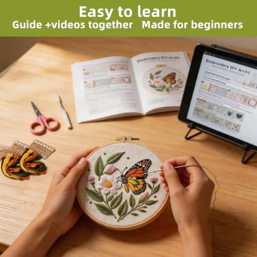 Herdiese Embroidery Kit for Beginners & Adults, 3 Sets with Instructions - color: Flower-F (3 Pack)
