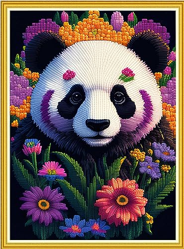 Redxing Stamped Cross Stitch Kits Embroidery kit for Beginners Adults Full Range of Embroidery Patterns Starter Kits DIY Printed Cross Stitch Kits Needlepoint Kits 11CT-Flower Panda 15.7x19.7 inch - color: Style 31