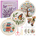Uniartfy 3 Set Embroidery Kit for Beginners, Butterfly Tree Book Patterns - color: Embroidery Kit-C