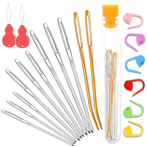 19 PCS Knitting Needles Set, Large Eye Blunt Yarn Needles kit, Darning Needles for Yarm & Bent Tapestry Needles, Metal Yarn Needles,Darning Needles for Crocheting,Darning Yarn,Crafting Needle - color: 19 PCS