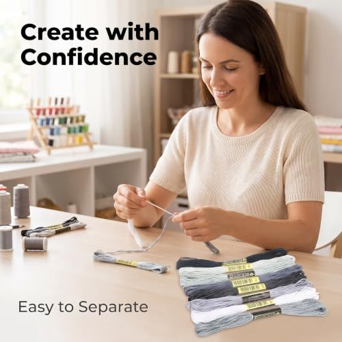 8Pcs 7.5m Multicolor Cotton Stitch Embroidery Thread Floss DIY Friendship Bracelets Floss Craft Sewing Skeins Grey Black White Fashion Embroidery Floss for Arts, Crafts and Sewing