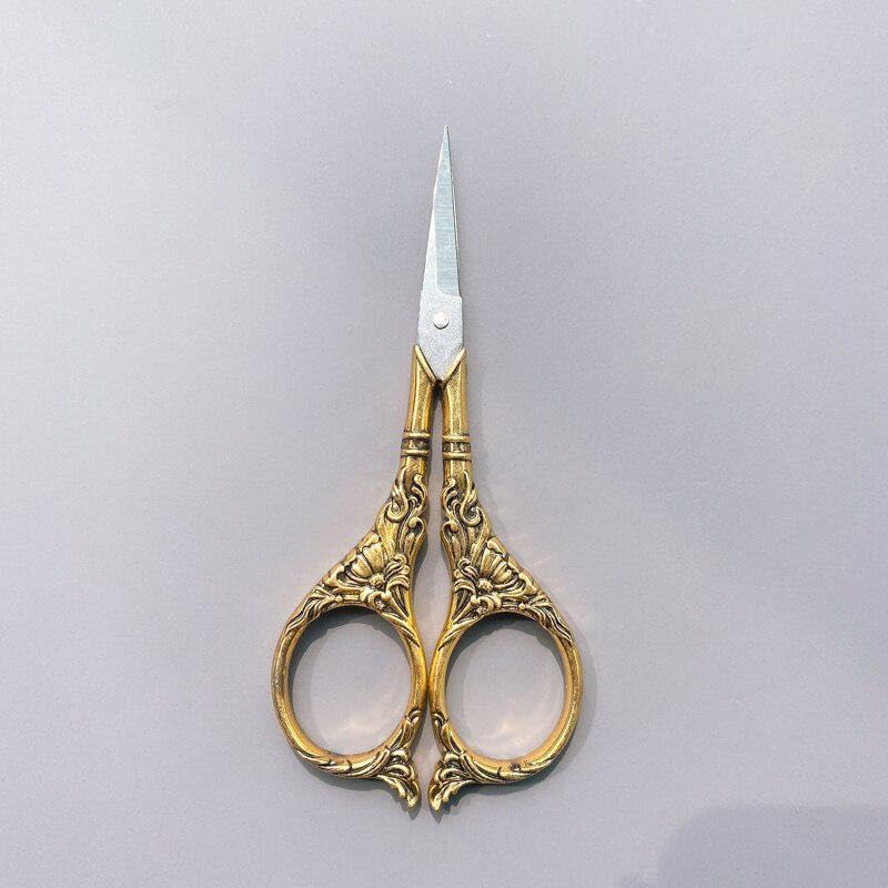 1Pcs European Sewing Vintage Scissors Vintage Embroidery Retro Dressmaker Shears Scissors Fabric Tool Needlework Tailor Shears (gold) - color: Gold