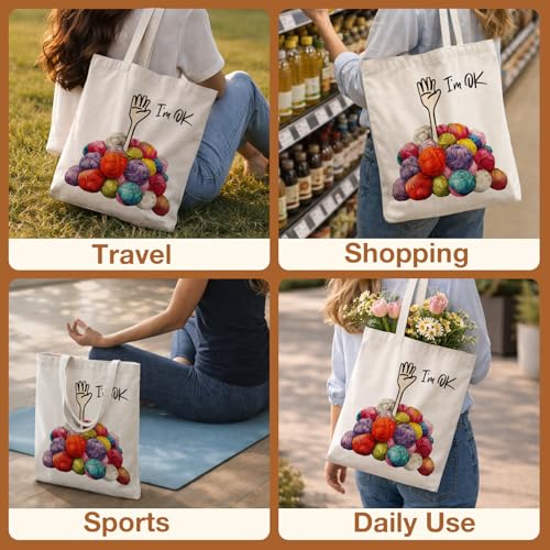 Cute Goose Crochet Canvas Tote Bag for Women - color: Fun Knitting