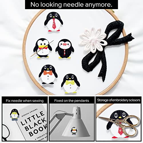 5pcs Needle Minder for Sewing,Magnetic Needle Keeper for Cross Stitch,Cute Penguin Cartoon Pin,Needle Holder for Embroidery,Needlework Storage Accessory, Gift for Cross Stitch Lover（2-Needle）