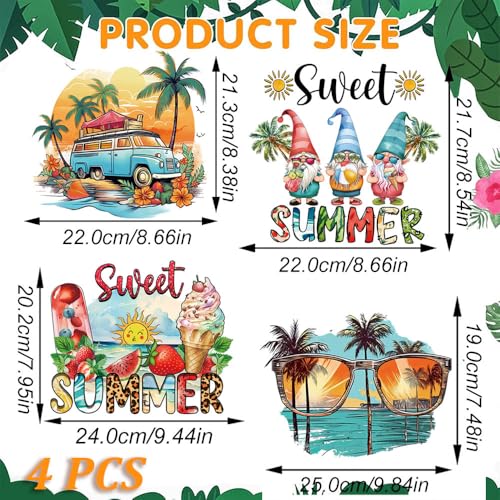 4 Packs Summer Iron on Patches for Clothing, Sweet Summer Heat Transfer Vinyl Decals Hawaiian Beach Coconut Tree Sunglasses Design DTF Transfer Ready to Press Appliques for T-Shirt Hoodie DIY Craft - color: Style I