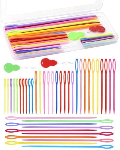 FIVEIZERO 40PCS Plastic Needles, Yarn Needle, 4 Sizes Plastic Sewing Needle