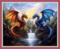 Disnesart Cross Stitch Stamped Full Embroidery Kits DIY 11CT Cotton Thread Printed DIY Needlepoint Kits Craft Needlework Set Cross-Stitch Stamped Sets-Water Fire Dragon Landscape 16x20 inch - color: Stylepattern03