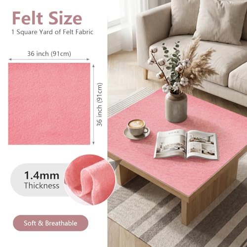 Pink Soft Felt Sheet 36'' X 36'', 1.4mm Large Felt Fabric Sheet for Crafts - color: Pink