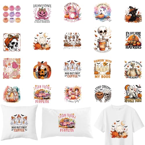 20 Pcs Fall Halloween Iron on Transfers for T Shirts - color: Autumn Watercolor