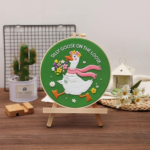 Louise Maelys Silly Goose Embroidery Kit for Beginners, Floral DIY Craft - color: Silly Goose