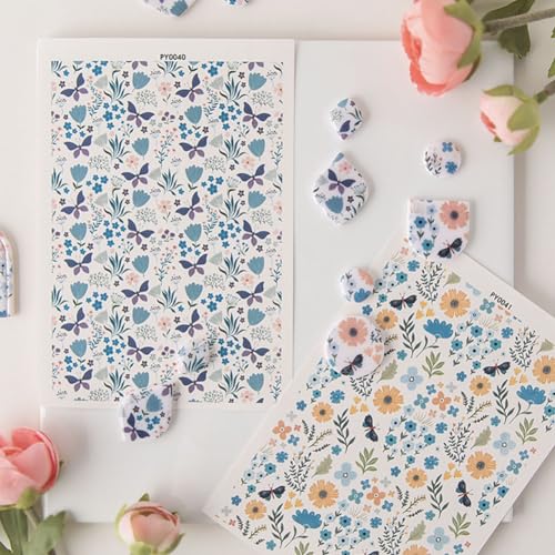 KABAKE Polymer Clay Transfer Paper 4 PCS Colorful Flowers Water Soluble Transfer Sheet for Earrings Jewelry Making - color: Butterfly Flower