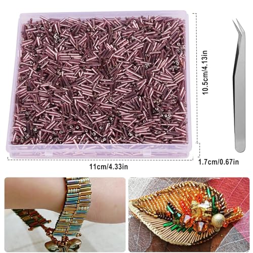 4000pcs Deep Grape Purple Bugle Beads Bulk -Embroidery Beads,Long Tube bead for Jewelry Making, Bracelet Necklaces Supplies,Craft DIY(7x2mm) - color: Deep Grape Purple