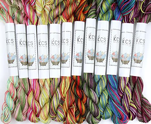 KCS Big skeins of 25 Meters Size 25 Color Variegated Cross Stitch Stranded Threads,12 skeins,01 - color: 12skeins01, size: 12 skeins