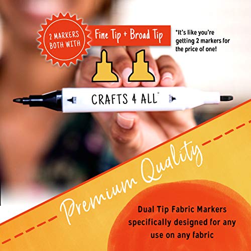 Crafts 4 All Fabric Markers for Clothes - Pack of 2 No Fade, Dual Tip Permanent Fabric Pens - No Bleed, Machine Washable Shoe Markers for Fabric Decorating - Laundry Marker, Erases Stains Easily - color: Black, size: 1 Count (Pack of 2)