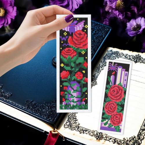 INFUNLY 6pcs Gothic Rose Cross Stitch Bookmark Kits for Adults Bat Skull DIY Cross Stitch Kit with Instructions Pre-Printed Moon Flowers Stamped Embroidery Bookmark Kit for Book Lovers Readers Gift - style: Gothic Rose