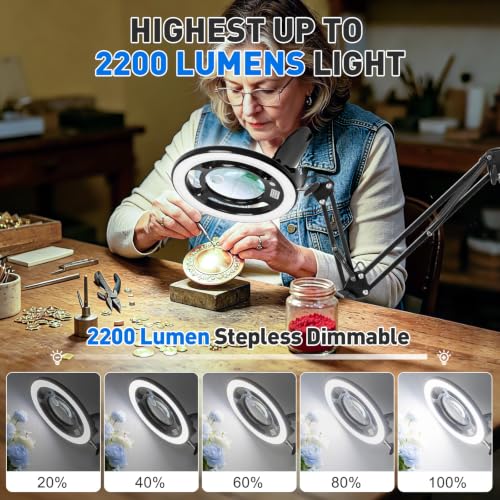 KIRKAS Magnifying Glass with Light, 2,200 Lumens Magnifying Lamp 12X 30X - color: Black 35in Magni-attach