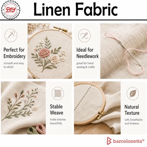 Barcelonetta | Linen Fabric | Natural Linen Cloth | Embroidery, Sewing | Soft, Breathable | 55" Wide | 70% Linen, 30% Rayon | Hemp, Jute, Needlework, Lining (Natural, 1 Yard) - color: Natural, size: 1 Yard