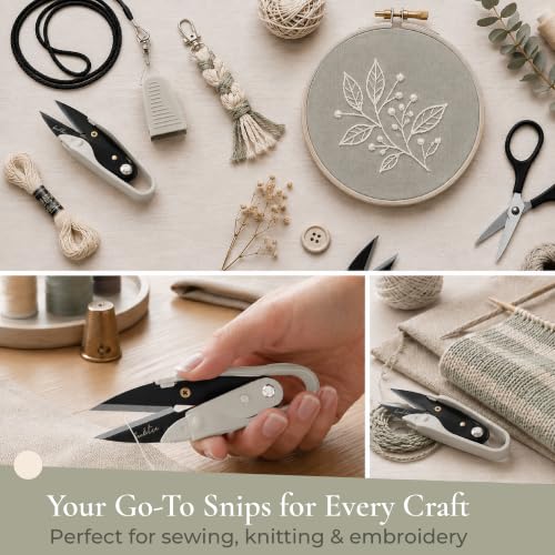 Beaditive Premium Thread Snips - Thread, Yarn, Embroidery Snipper for Sewing, Quilting, Knitting, Jewelry Making - High-Carbon Steel Blades with Protective Cap and Lanyard (Warm Grey) - color: Warm Grey