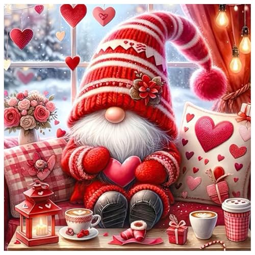Gnome Valentine's Day Stamped Cross Stitch Kits for Adults - Embroidery Kits for Beginners Adults,11 CT Patterns Dimensions Counted Cross Stitch Kits for Adults Arts Craft 14x14 inch - color: Cross stitch-27