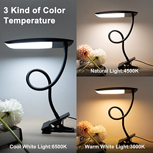 LiFMIRA Clip on Lamp USB Reading Light 3 Color Modes 3000-6000K 8W 40 LED - color: Matt Black