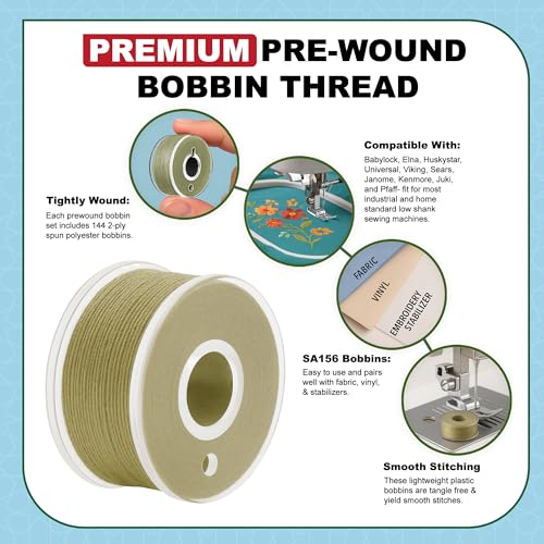 Mandala Crafts Beige 15J SA156 Prefilled Bobbin Thread, 144 PCs - color: Beige, size: Size A 144 X 142 Yards