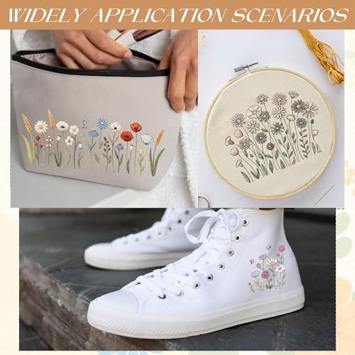 Floral Water Soluble Embroidery Patterns, 4 Sheets Stick and Stitch Embroidery Papers Wash Away, Pre-Printed Flower Designs Transfer Paper Customized Gifts for Hand Sewing Lovers Beginners - size: Flower Cluster