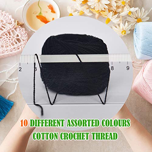 Colored BIRDCrochet Thread, Size 8 Crochet Yarn，2 Ply Cotton Yarn, 10 Balls (White&Black) - color: White&black