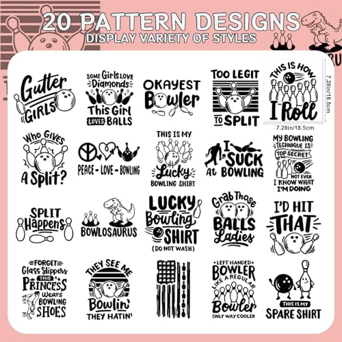 Bowling Iron on Transfers for Tshirts - 20Pcs Dtf Transfers Ready to Press, Bowler Iron on Decals Patches, Bowling Sports Game Heat Sublimation Stickers for DIY Tshirts Clothing Bags - color: Bowling028