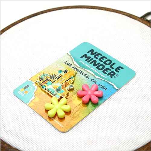 Awesome Pattern Studio Needle Minder Set - Los Angeles Magnetic Needle Minder + 2 Needle Threaders. Enamel Pin for Cross Stitch, Embroidery and Craft - size: Los Angeles Set #1