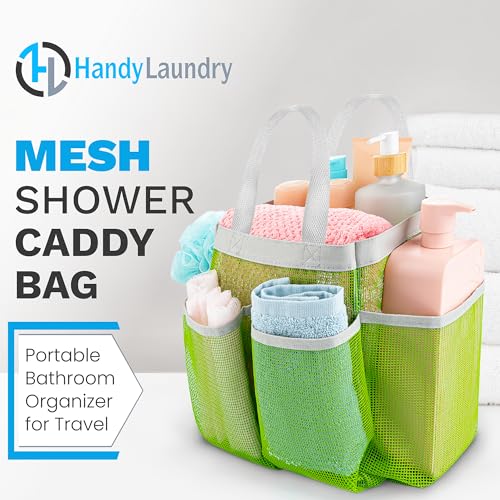 Handy Laundry Mesh Shower Caddy – 7 Pocket Portable Shower Caddy for Dorm, Gym, Travel & Bathroom – Quick-Dry Collapsible Organizer Tote Bag for College Essentials, Toiletries & Small Items (Green) - color: Portable Green