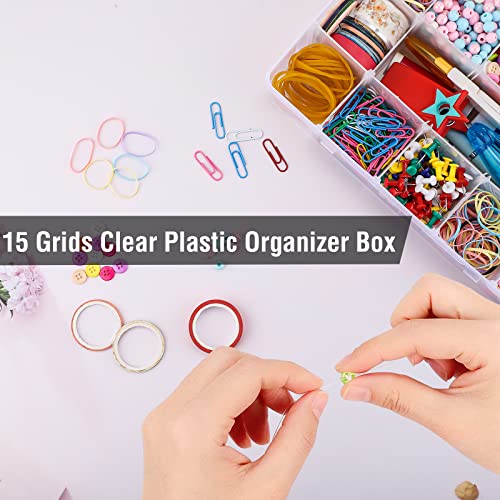 Exptolii 15 Large Grids Plastic Organizer Box with Dividers, Clear Compartment Container Storage for Washi Tapes Beads Crafts Jewelry Fishing Tackles, Size 11 x 6.3 x 2.2 in - size: 1x Large 15 Grids