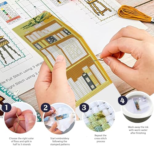 KYOQFVN 6 Pcs Bookshelves Cross Stitch Bookmark Kit for Beginner - Stamped Cross Stitch Kits for Adults - DIY Crossstitch Kits Adult with Instructions Hand Craft 14CT - color: SQSZX-003