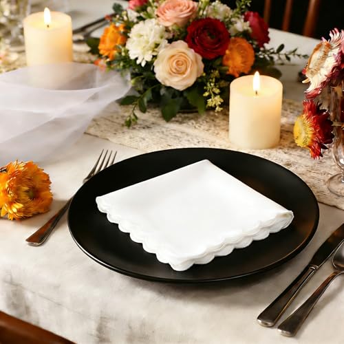 White Handkerchiefs for Women Soft Cotton Women’s Handkerchiefs - color: Scalloped Edge - 9pcs