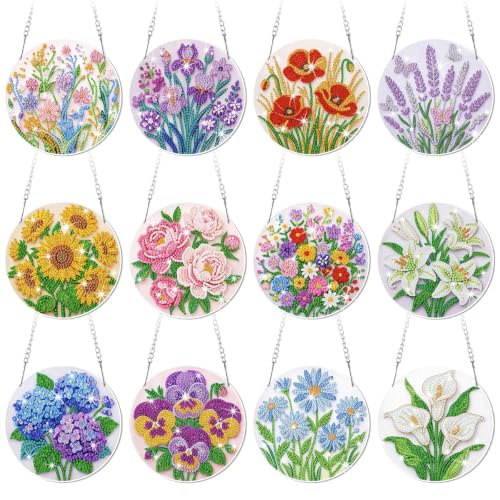 Cinnvoice Seasonal Diamond Art Hanging Kit,12 Pcs,Flower - style: Flower