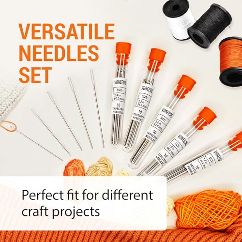VONEEDL Large Eye Blunt Tapestry Needles (Pack of 50) - 5 Sizes with 5 Storage Tubes - Perfect for Darning, Embroidery, Cross-Stitching, Needlepoint, Crafting, Knitting, Weaving, and DIY - size: 50pcs - 5 sizes