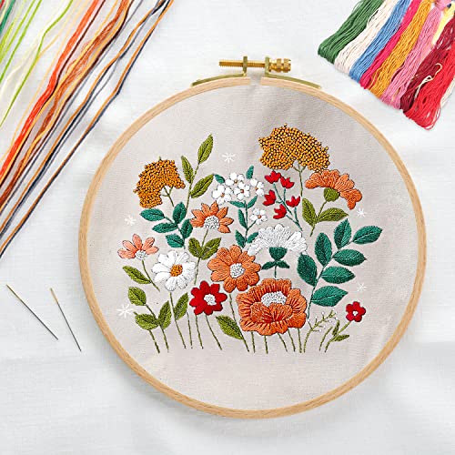 MAMUNU Canvas Tote Bag Embroidery Kit with Pattern for Beginners, Arts and DIY Crafts Kits for Adults, Include Instructions Embroidery Bag, Embroidery Hoops, Color Threads and Tool - color: Beige
