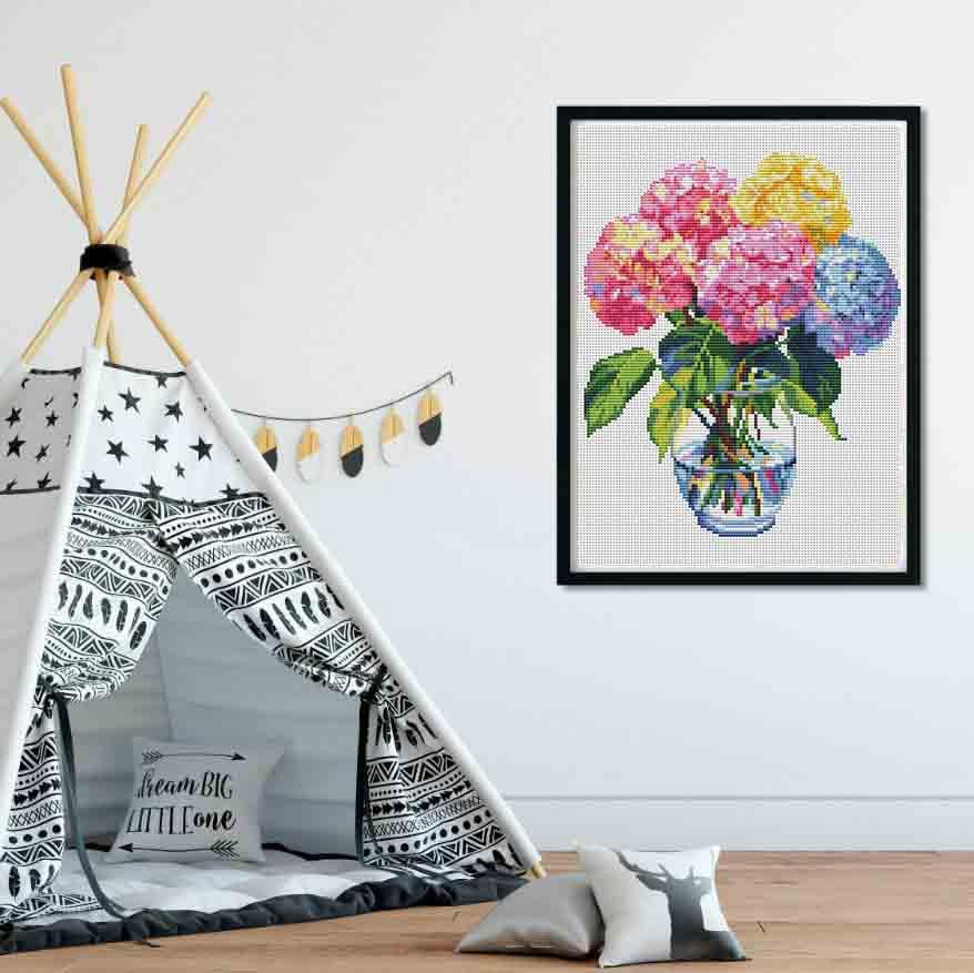 VIGEGU Hydrangea Stamped Cross Stitch Kits for Adults Beginners 12x16 inch - color: Hydrangea Cross Stitch Kits