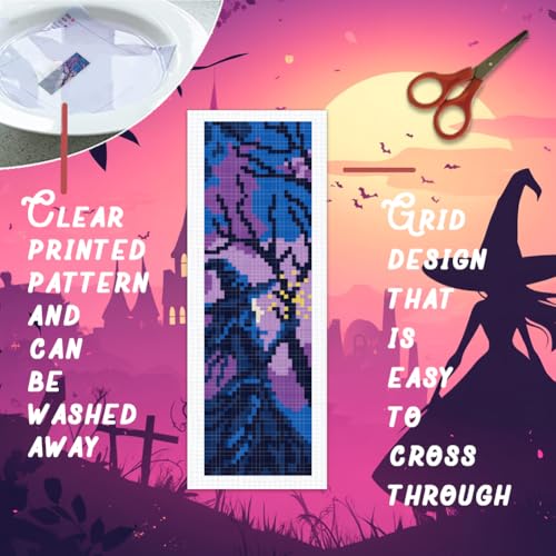 BEUNITONE 6 PCS Cross Stitch Bookmark Kit for Adults Beginners,Fairy Tale Scene Pre-Printed Cross Stitch,DIY Stamped Embroidery Bookmark Kits,with Instructions,Craft Kit for Book Lovers 8.5''x3'' - style: Fairy Tale Scene
