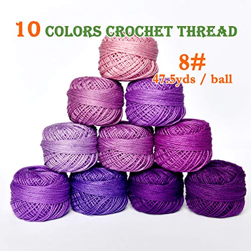 Crochet Thread 10 Balls Cardinal Size 8 for Crochet Hardanger Cross Stitch Needlepoint Hand Embroidery (Purple Series) - color: purple series