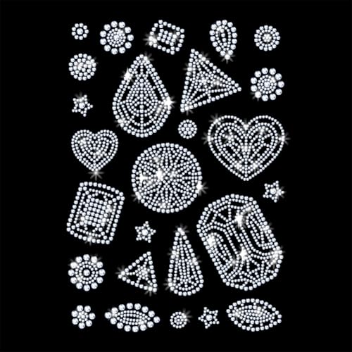 26 Pcs Diamond Pattern Iron on Rhinestones Transfer, Bling Crystal Clothing Repair Applique Heat Transfer Patches for T-Shirt Vest Shoes Hat Jacket Pants Bags Decor - style: Mixed Shapes