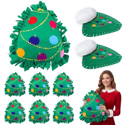 Weysat 6 Sets Christmas Tree Tied Pillow Craft Kit DIY Gifts No Sew Fleece - style: Christmas Tree