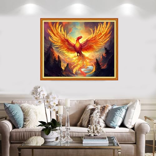 Redxing Stamped Cross Stitch Kits Full Range of Embroidery Starter Kits- Needlepoint Counted Cross Stitch Kits for Beginner Adults 11CT Printed Embroidery Kit-Fire Phoenix Mountains Rivers 16x20 inch - color: Artskits27