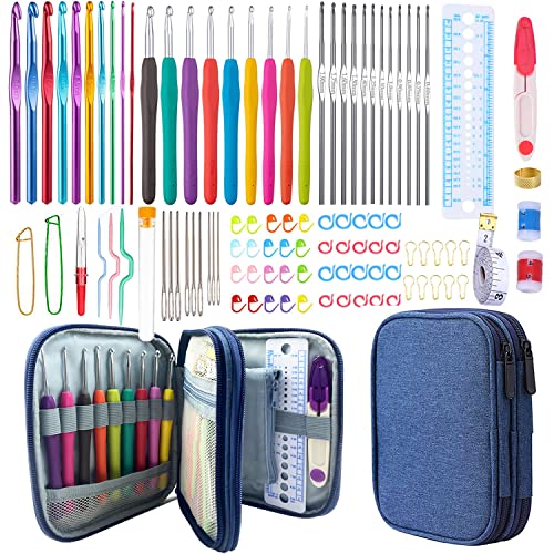 Weabetfu 102pcs Crochet Hooks Set Crochet Hook Kit with Case Ergonomic Crochet Needles for Arthritic Hands and Crochet Accessories Complete Crochet Set for Beginners & Experieced Lovers - color: Blue