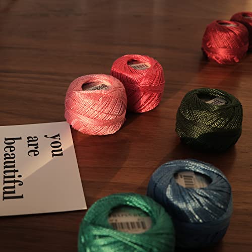 Rhapsody Pearl Cotton Thread Size 8 Crochet Thread Perle 12 Balls Set Hand Knitting, Embroidery, Sashiko, Cross-Stitch, Sewing, Needlepoint, DIY, Quilting (DK Antique Blue, Col. 454) - color: DK Antique Blue, Col. 454
