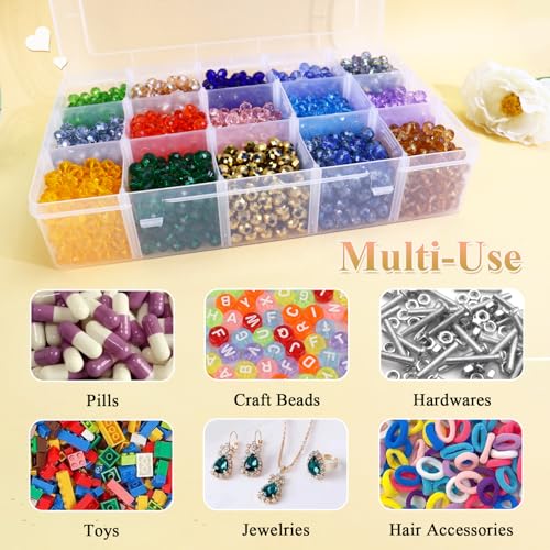 1 Pack 15 Large Grids Transparent Tackle Box Organizer, Plastic Multi Purpose Storage Containers with Adjustable Dividers for Fishing Tackle, Lure, Snack, Jewelry, Craft - size: Large Box (15 Grids)
